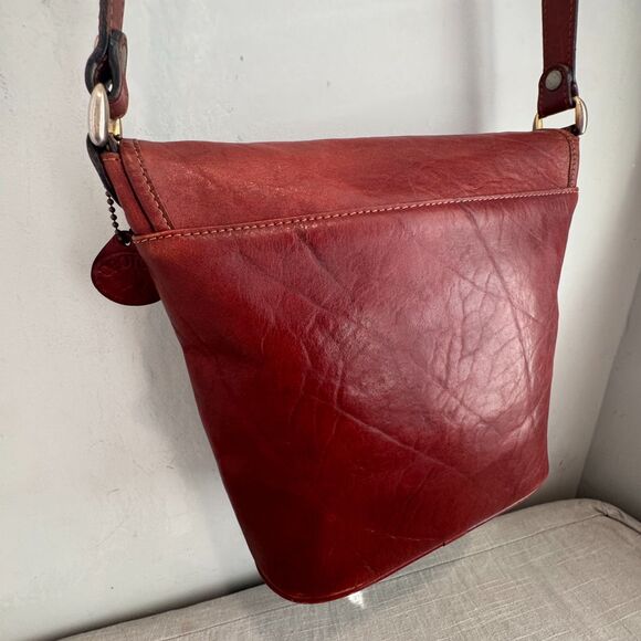 Vintage Oroton Australian Leather Saddle Bag Crossbody Purse Brown Red - Picture 7 of 12